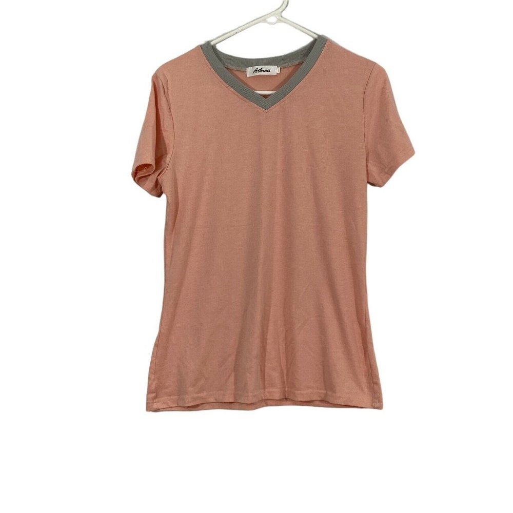 Aibrou Womens Orange Short Sleeves Casual V Neck Pullover T Shirt Size Small
